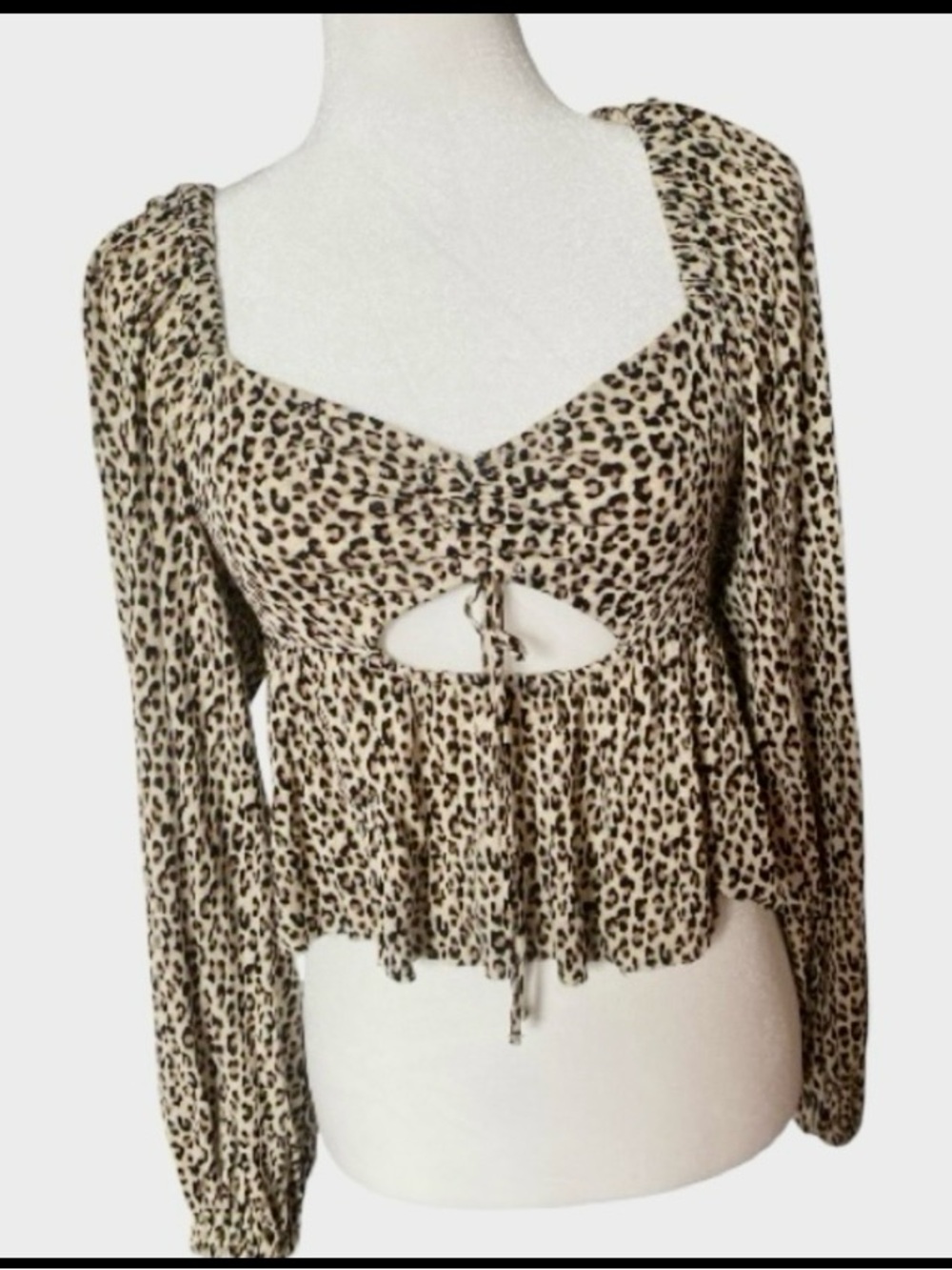 Urban Outfitters Leopard Print Keyhole Peplum Top Long Sleeve Small